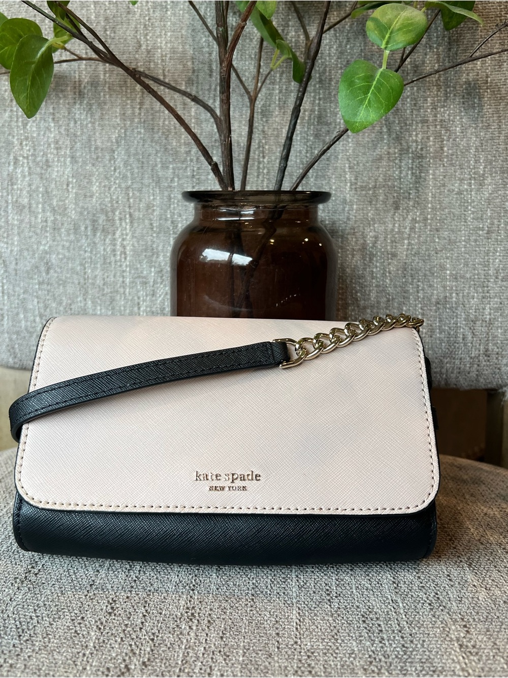 kate spade Two-Tone Blush Beige and Black Chain Strap Crossbody/Clutch